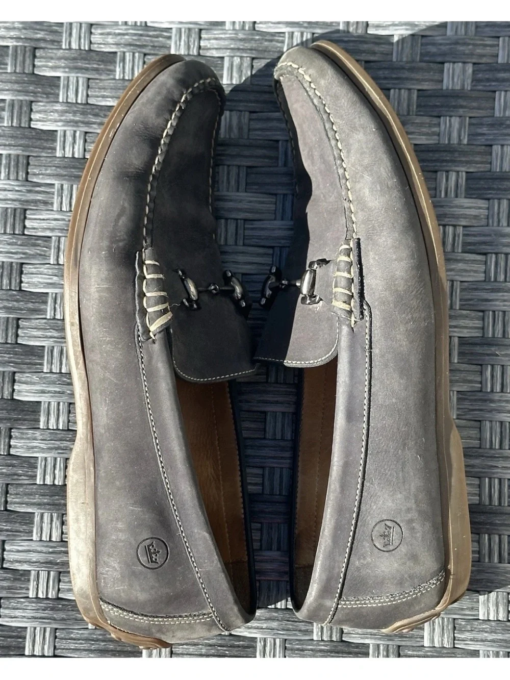 Peter Millar Mens Horse Bit Leather Loafers Gray Driving Shoes Slip On Size 10